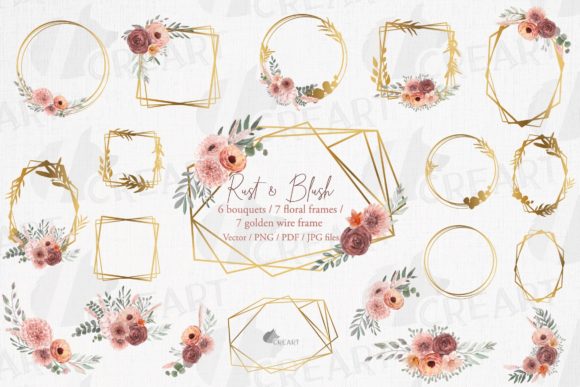 Blush Flower Golden Bridal Templates Art