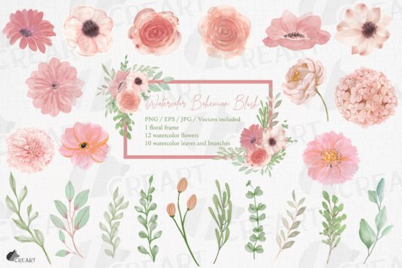 Blush Watercolor Floral Wedding Clip Art