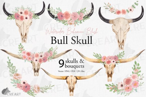 Floral Bull Skull, Blush Pink Bouquets