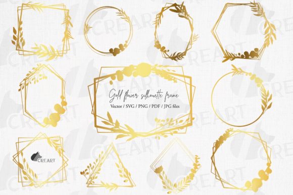 Golden Geometric Floral Silhouette Frame