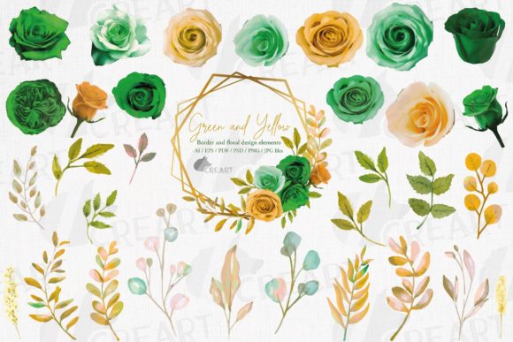 Green and Yellow Roses Printable Design