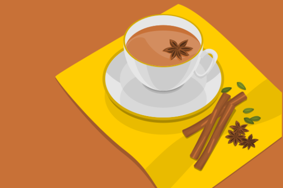 Masala Chai with Yellow Napkin and Herbs