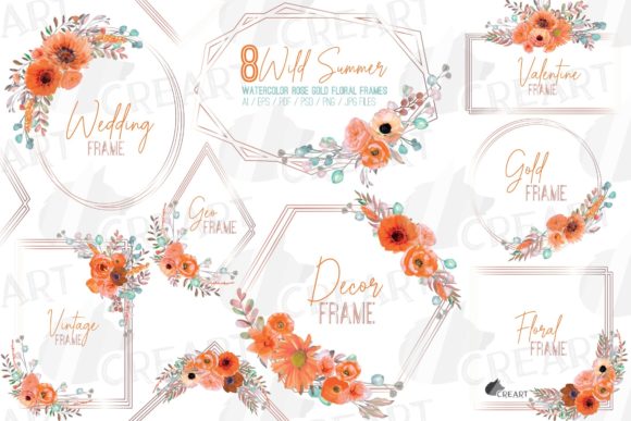 Orange Flowers with Rose Gold Frames Art