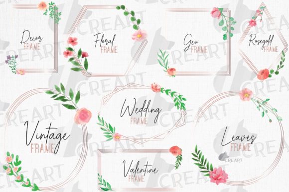 Rosegold Floral Geo Wire Frames Clip Art