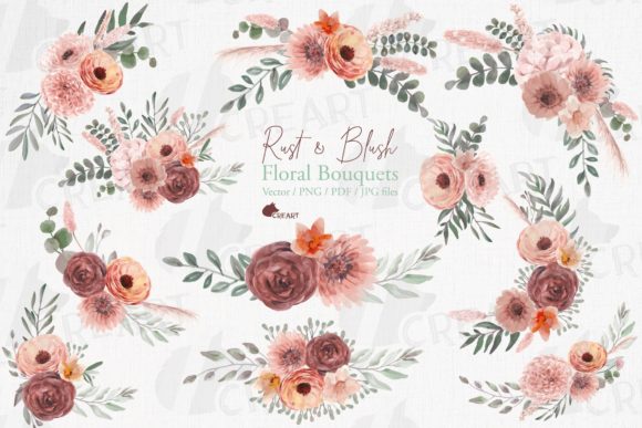 Rust and Blush Pink Bridal Bouquets Art
