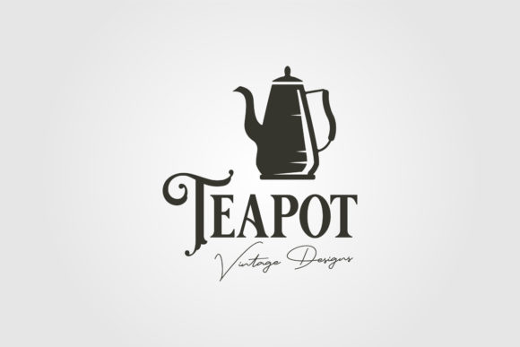 Teapot Vintage Logo Label Vector Design