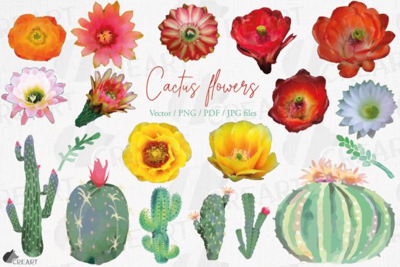 Watercolor Cactus Flowers Printable Decor