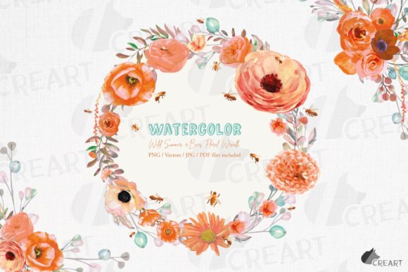 Wild Summer Orange Floral Wreath Bees